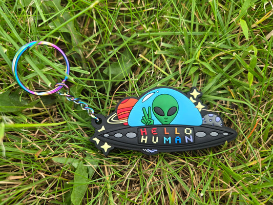 Hello Human Spaceship PVC Keychain